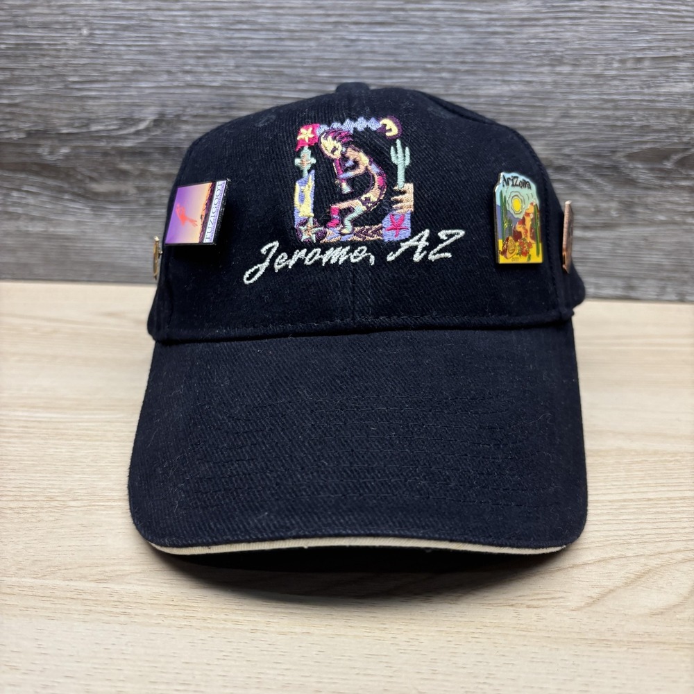 Jerome AZ Arizona Hat Cap Strap Back Mens Black Souvenir Pins Travel Desert